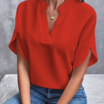 Chemisier Femme Été en Chiffon – Manches Courtes, Col V, Style Décontracté, Chic et Polyvalent