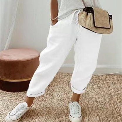Pantalon Décontracté Femme en Coton & Lin – Style Simple & Élégant