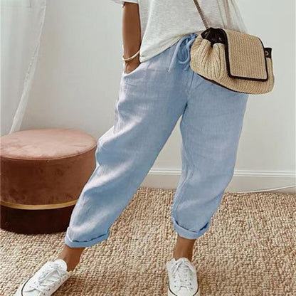 Pantalon Décontracté Femme en Coton & Lin – Style Simple & Élégant