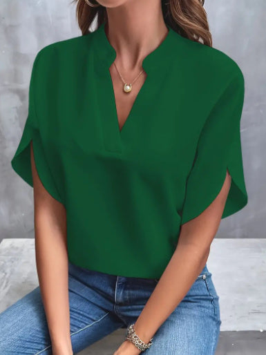 Chemisier Femme Été en Chiffon – Manches Courtes, Col V, Style Décontracté, Chic et Polyvalent