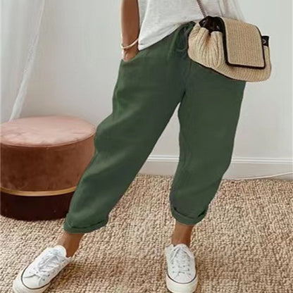 Pantalon Décontracté Femme en Coton & Lin – Style Simple & Élégant