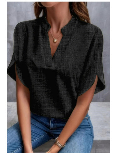 Chemisier Femme Été en Chiffon – Manches Courtes, Col V, Style Décontracté, Chic et Polyvalent