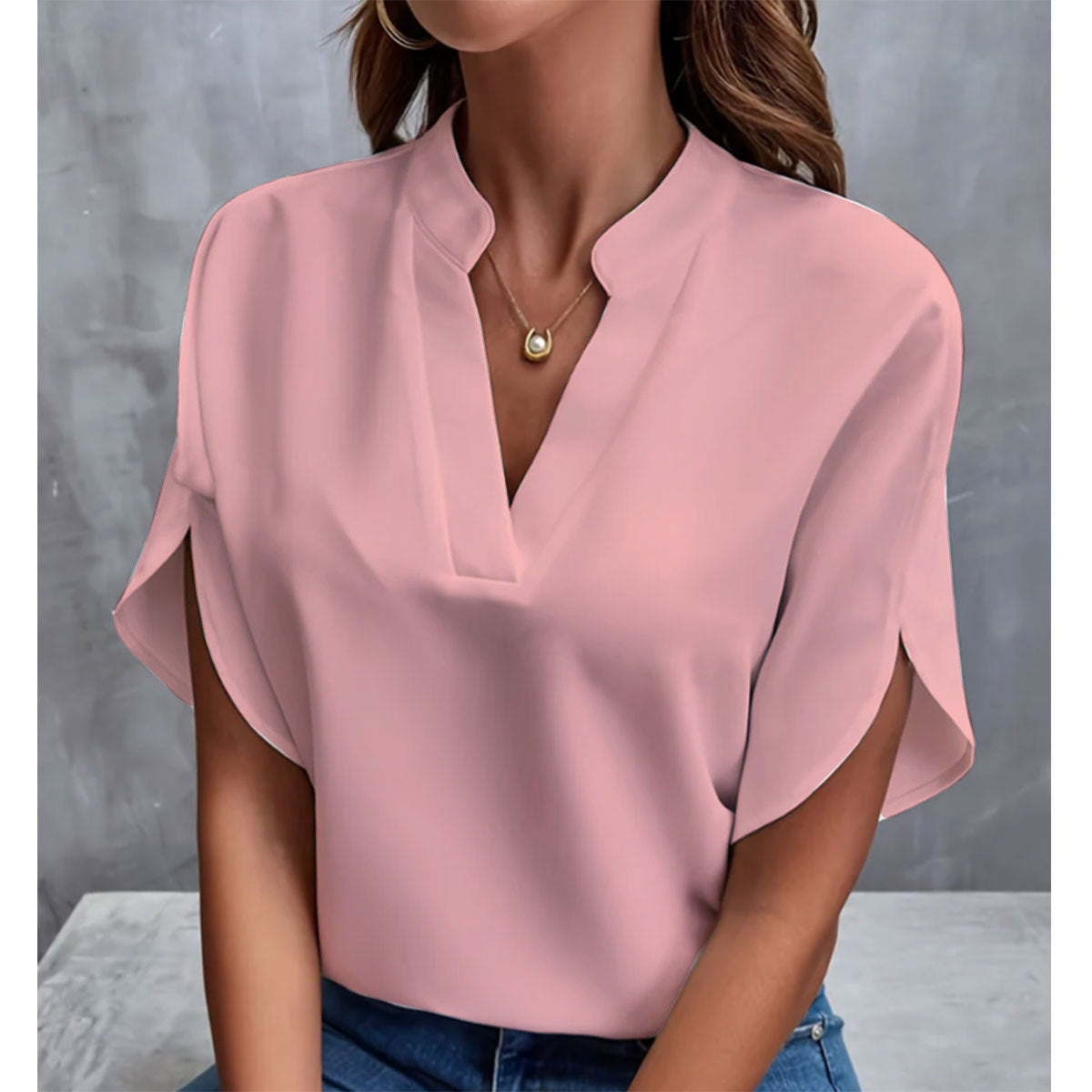 Chemisier Femme Été en Chiffon – Manches Courtes, Col V, Style Décontracté, Chic et Polyvalent