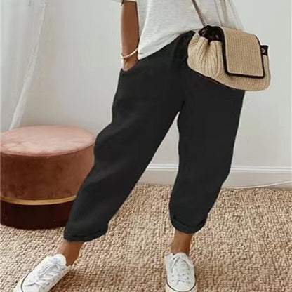 Pantalon Décontracté Femme en Coton & Lin – Style Simple & Élégant