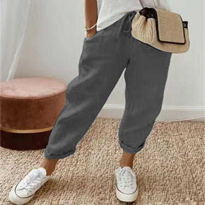 Pantalon Décontracté Femme en Coton & Lin – Style Simple & Élégant
